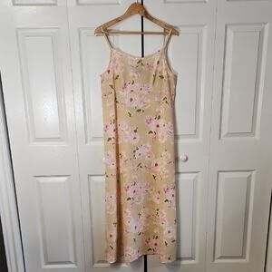 Vintage No Boundaries Beige Floral Dress Size LG Maxi Slip Cottagecore Y2K Light